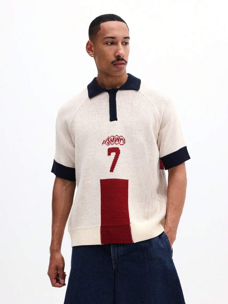 Knitted Polo With England Flag Cross Design