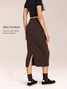 GLOWMODE Metro Moves 吸湿速干 UPF 50+ 塑形收腹长裙，日常休闲街头风 - 棕色 - 查看 4