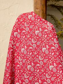 Breezaya Áo sơ mi nữ cỡ lớn cổ chữ V tay ngắn họa tiết hoa nhí, kiểu dáng thường ngày, thích hợp cho kỳ nghỉ. - Đỏ - Xem 6