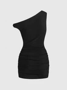 ROMWE Y2K 前卫复古坏女孩韩流男女通用街头风星空铆钉印花迷你连衣裙 - 黑色 - 查看 2