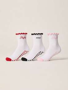 Missguided x Playboy 3 Pack Ribbed Ankle Socks With Ruffle Trim And Brand Logo Embroidery For Casual Everyday Wear - Multicolor - View 1
