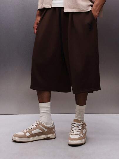 PLAYBOY X SUMWON Shorts Denim Masculina Solta com Cintura Elástica, Perna Larga e Comprimento até o Joelho, Casual de Verão