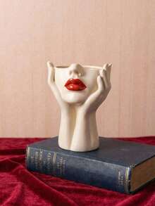 Joivida 1个，优雅树脂化妆刷收纳盒，红色嘴唇图案，轻巧合成树脂材质，独立桌面收纳盒，适用于浴室或梳妆台，可作化妆台、情人节、复活节、周年纪念日、生日礼物。 - 多色 - 查看 3