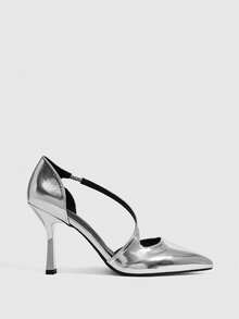 CUCCOO SZL Women's Silver Pointed Toe Hollow Out Stiletto Heel Slip-On Pumps - Silver - View 2