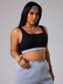 SHEIN Dewbera Sujetador deportivo sin costuras negro y blanco para yoga, talla grande para mujer - Multicolor - View 3