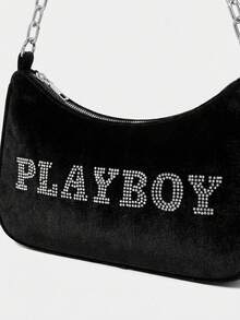 Missguided x Playboy Bolso de hombro con cadena y logo de rhinestone para mujer - Negro - Ver 5