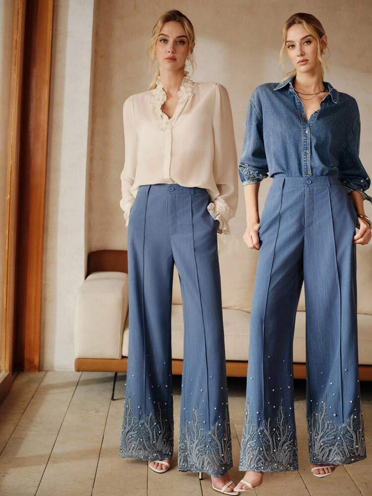 Elegant Commuter Embroidered Beaded Decoration Pants