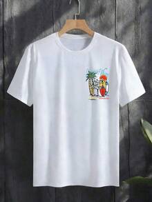 Manfinity Chillmode Áo thun nam in hình sóng biển mùa hè, cây cọ và lướt sóng, phong cách thường ngày mùa nghỉ dưỡng bờ biển phía Tây. - Nhiều màu - Xem 2