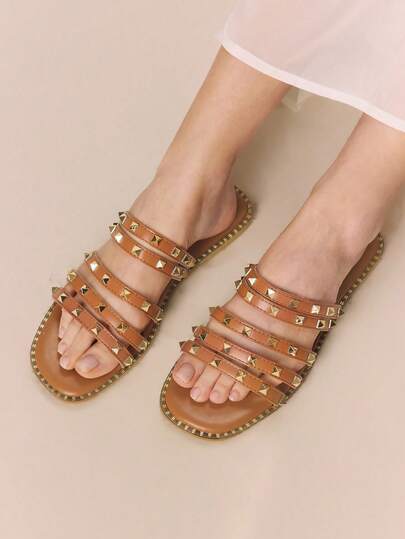 Styleloop Riveted Roman Sandals Women's Spring And Summer New Bohemian Woven Cross Belt Beach Vacation Casual Outerwear Women's Shoes