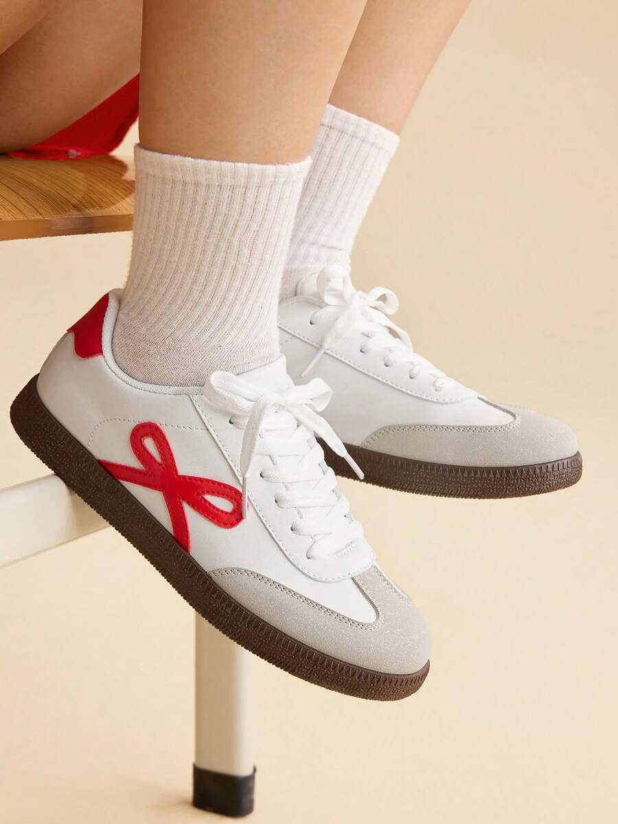 CUCCOO EASI Women's Fashionable Versatile Casual Flat Shoes - White and Red 2 - View 1