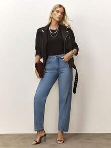 Daynim Quần jeans cạp cao dáng mom - Rửa trung bình - Xem 1