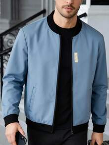 Manfinity Homme Men's Baseball Collar Zip-Up Casual Versatile Daily Wear Long Sleeve Jacket - Baby Blue - View 3