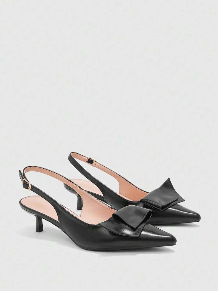 CUCCOO BIZCHIC Zapatos de tacón alto con tira trasera triple, tacón fino y decoración de origami en estilo sencillo y elegante, con puntera y acabado mate en piel sintética negra, para uso diario - Negro Mate - Añade 1