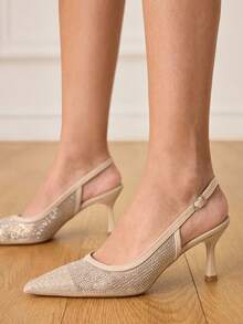 CUCCOO HITCHD Women Shoes Pointed Rhinestone High Heels Wedding Shoes - Apricot - View 8