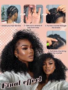 Boho Braids 非裔蓬松卷曲无结预分离钩针编织接发,100%真人发,羽毛线钩针编织发辫,沙龙级无缝自然黑色微型预环钩针羽毛真人发接发 - Natural Black - 查看 9