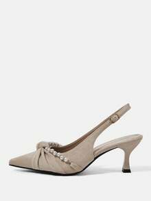 CUCCOO HITCHD 女士简约尖头仿珍珠装饰休闲高跟鞋，适合圣诞节穿着 - 淺杏色 - 查看 8