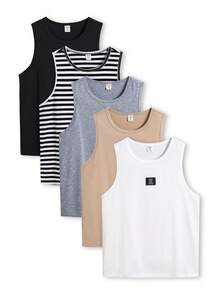 SHEIN 男童休闲宽松圆领背心 - 彩色 - 查看 3