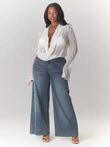 MUSERA Áo ren tay dài cổ đổ dáng rộng, cỡ lớn, thích hợp cho mùa xuân hè, đi nghỉ mát, bơi lội, đi biển Ibiza, gợi cảm. - Màu be - Xem 5