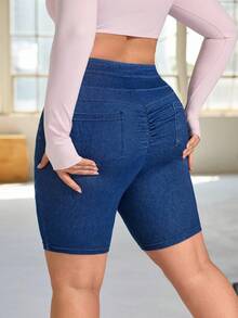 Flexra Plus Size Women's Casual Skinny Denim Shorts, Summer - Dark Wash - View 8