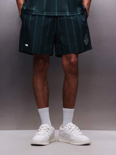 PLAYBOY X SUMWON Dark Green Plaid Pattern Drawstring Casual Football Shorts With Side Logo For Men Summer Relaxed Fit