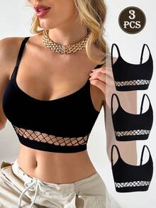 SuitURBody 3pcs Women Seamless Sexy Hollow Camisole Crop Top, High Elasticity, Soft & Comfortable, Non-Restrictive Daily Wear - Black - View 1