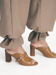 Mnmlis Women's Fashion Strap Commuter Versatile Square Heel High Heel Sandals - Brown - View 10