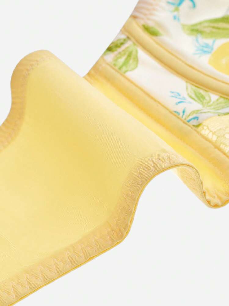 Sutiã Minimizador de Estilo de Férias Corset Lingerie com Estampa de Limão, Respirável, Elegante em Renda, Sem Forro, Push-Up, Conforto Leve, Estilo Balconete