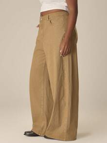 MUSERA Plus Size Wide Leg Washed Denim Jeans Spring Summer Cute Cosy Cottage Core Spring Dew - Brown - View 3