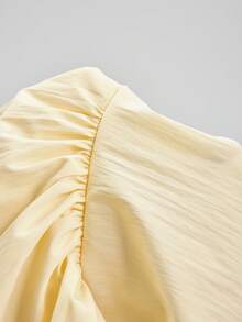 Ontre 女士荷叶边下摆撞色衬衫，优雅别致的法式奢华面料，适合商务、休闲、通勤、高端机场、邮轮、中东活动、四季皆宜、婚礼宾客等场合。 - 黃色 - 查看 7