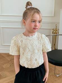 DAZY Girls (Small) Round Neck Short Sleeve Shirt - Apricot - View 1