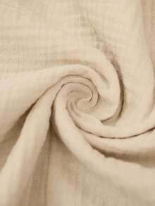 SHEIN Clasi 女士纯色圆领褶皱休闲舒适衬衫，适合日常穿着，春夏款 - 杏色 - 查看 7