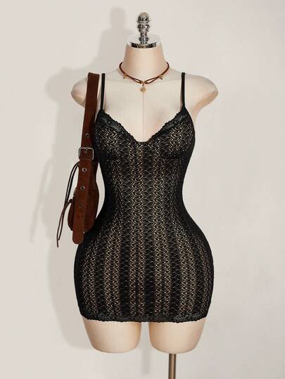 SHEIN ICON 女士蕾丝修身性感吊带迷你连衣裙