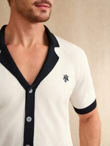 Manfinity CityGents Camiseta de punto de manga corta con ribete de contraste casual y para ir al trabajo, primavera/verano - Multicolor - Ver 2