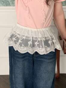 DAZY Girls' White Lace Mesh Skirt, Layered Tie-Waist Skirt With Atmosphere, Suitable For Summer - White - View 5