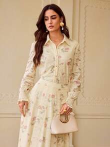 ZEYLAH Women's Elegant Floral Lace Single-Breasted Blouse - Apricot - View 6