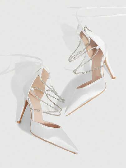 CUCCOO SZL Giày sandal cao gót mũi nhọn, khóa kim loại, quai ngang mắt cá chân, kiểu dáng gợi cảm, thích hợp cho các bữa tiệc và hộp đêm.