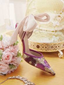 CUCCOO HITCHD Zapatos de mujer de tacón de aguja puntiagudo para boda, banquete y fiesta, elegantes - Morado - Ver 4