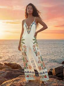 CAJUNI 热带度假可爱刺绣连体裤 - 杏色 - 查看 3