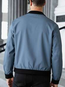 Manfinity Homme Men's Baseball Collar Zip-Up Casual Versatile Daily Wear Long Sleeve Jacket - Baby Blue - View 2