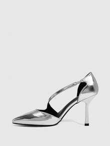 CUCCOO SZL Women's Silver Pointed Toe Hollow Out Stiletto Heel Slip-On Pumps - Silver - View 4