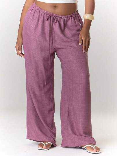 MUSERA Plus Size Mid Rise Drawstring Wide Leg Casual Trousers Boho Summer Vacation Swim Holiday Summer Beach Sexy Cute Elegant Christmas Winter