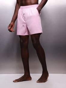 PLAYBOY X SUMWON 男士抽绳泳裤，弹性腰带，夏季海滩度假速干泳裤，休闲泳池必备 - 粉色 - 查看 4