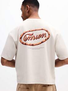 SUMWON Men's Casual Box Fit Printed Short Sleeve Crew Neck T-Shirt With Japanese Inspired Chain Link Logo Design Summer Basic Cotton Tee - Apricot - View 1