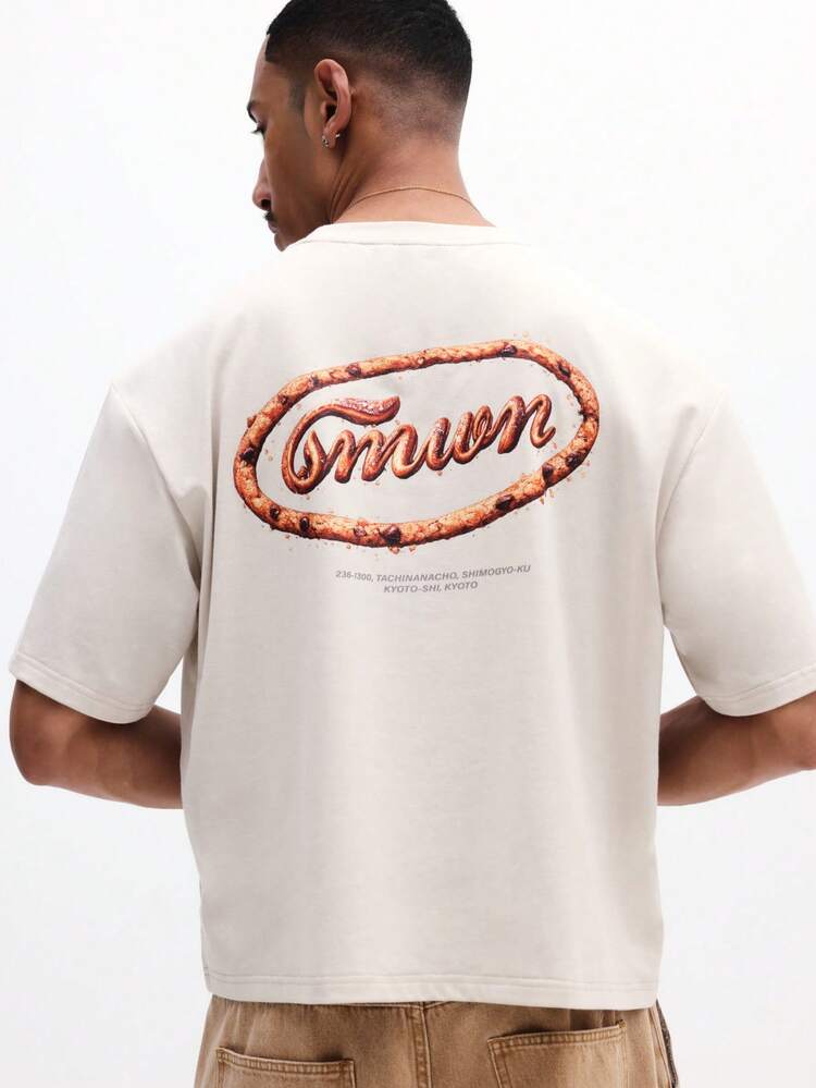 Men's Casual Box Fit Printed Short Sleeve Crew Neck T-Shirt With Japanese Inspired Chain Link Logo Design Summer Basic Cotton Tee