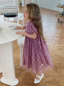 DAZY Girls Toddler Floral Petal Sleeve Cute Casual Dress, Fall - Pink and Purple - View 4