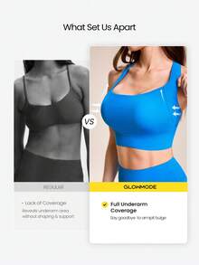 GLOWMODE DD+ FeatherFit™-Sculpt Support & Shine Buttery-Soft Non-See-Through Compressive Stretchy Crossback Design Removable Cups Cropped Tank Top Low Impact Yoga Studio Pilates Daily Active Wear - Blue Power - View 3