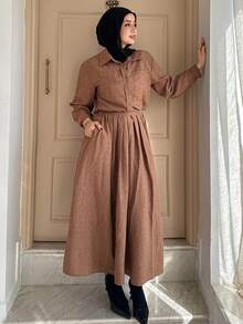 DAZY Bộ đồ nữ gồm áo sơ mi và chân váy chữ A, thích hợp cho mùa xuân và mùa hè. - màu nâu - Xem 5