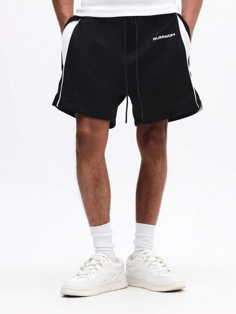 Men Color Block Piping Casual Summer Drawstring Shorts With Side Panel Contrast Detailing