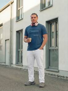 Manfinity Homme 大码男士纯色休闲直筒牛仔裤，带口袋，纯色长款水洗白色工装牛仔裤，轻便牛仔裤，适合送给丈夫、男朋友的礼物 - 白色 - 查看 2
