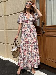 Solivie Women's V-Neck Floral Print Ruched Casual Vacation Date Dress - Multicolor - View 3